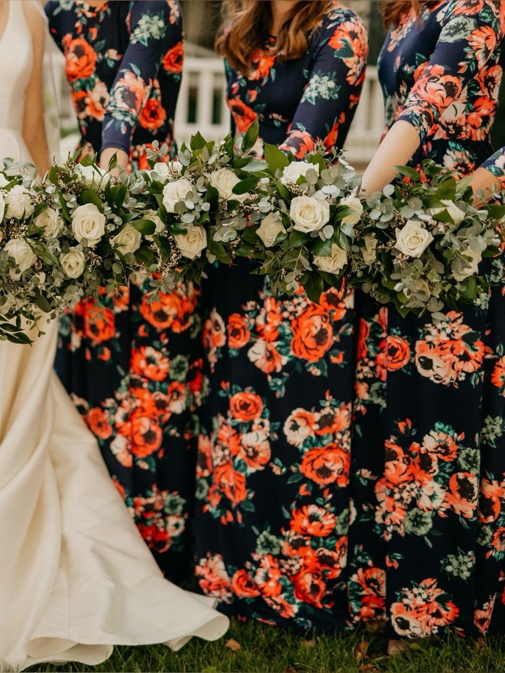 Natural waist navy and pink floral maxi dress